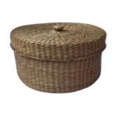 Round basket with braided straw cover