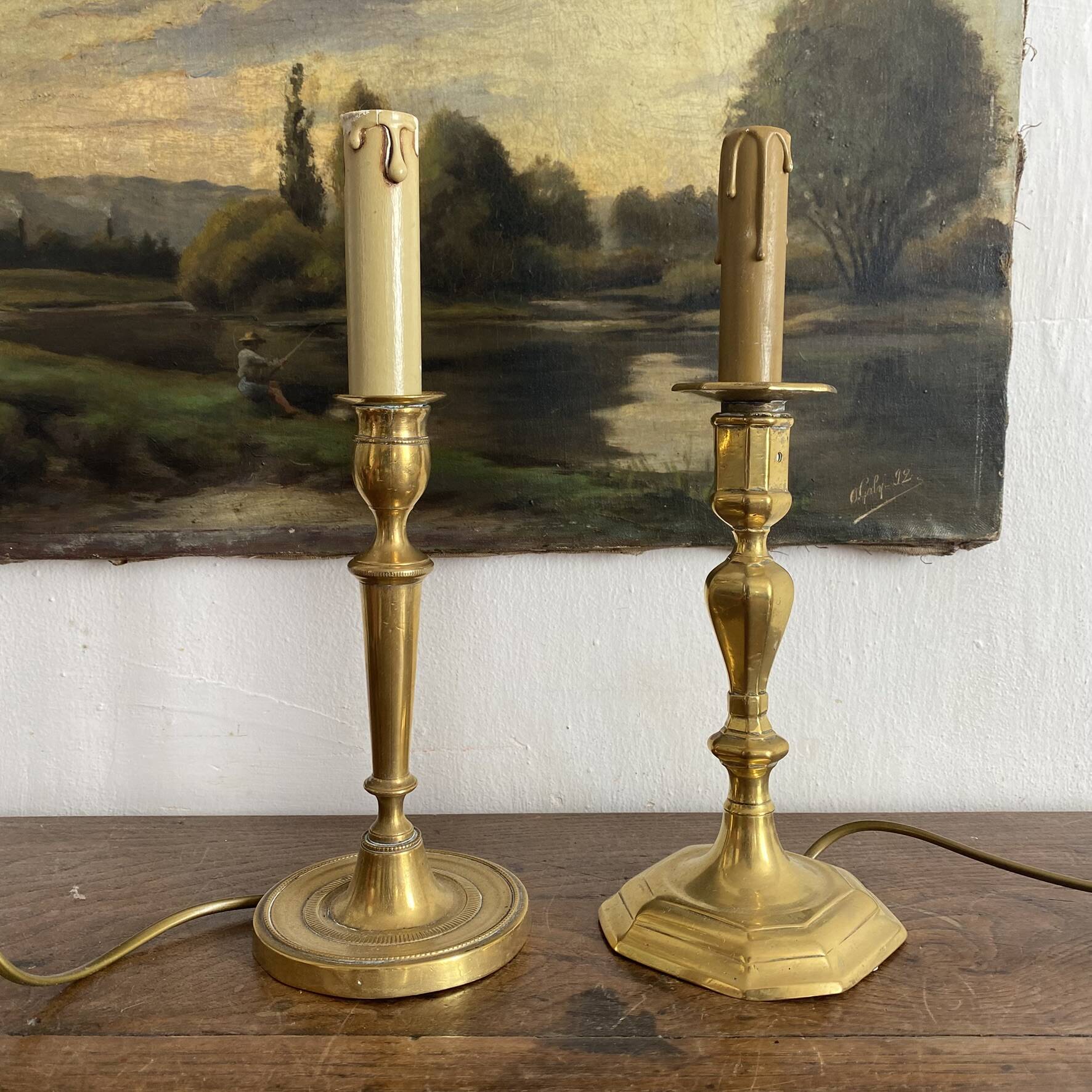 Lampes bougeoirs en laiton