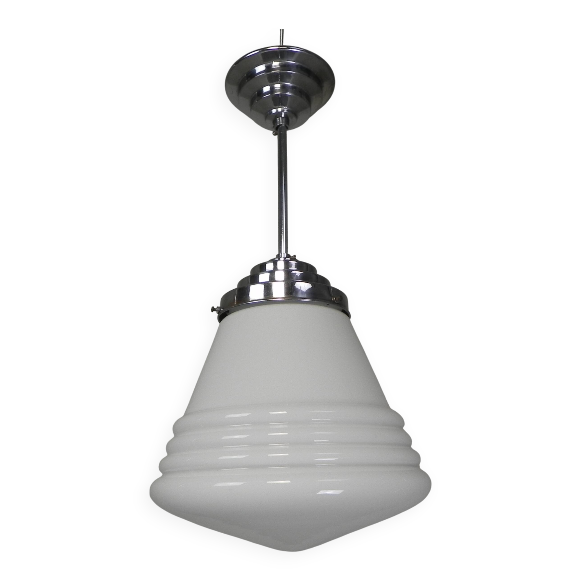 Art Deco pendant lamp with ribbed white globe, 1930s