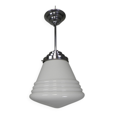 Art Deco pendant lamp with ribbed white globe, 1930s