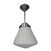 Art Deco pendant lamp with ribbed white globe, 1930s
