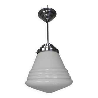 Art Deco pendant lamp with ribbed white globe, 1930s