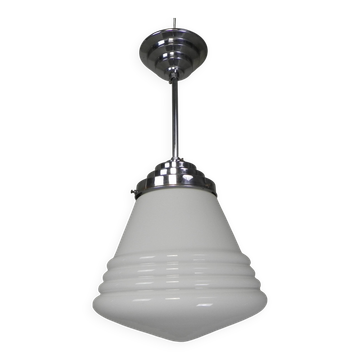 Art Deco pendant lamp with ribbed white globe, 1930s