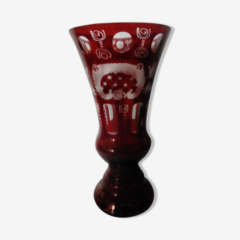 Vase en cristal boheme st louis ou val saint lambert decor grave