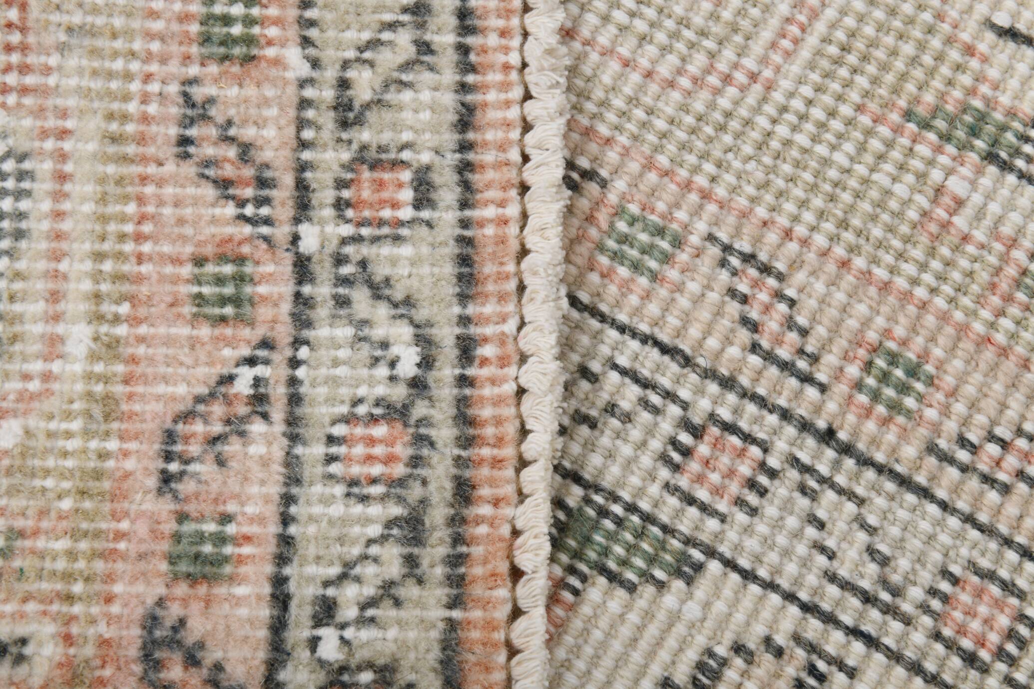 Pale Red & Pink Turkish Vintage Rug, Large Handmade Wool Rug, 216x335Cm