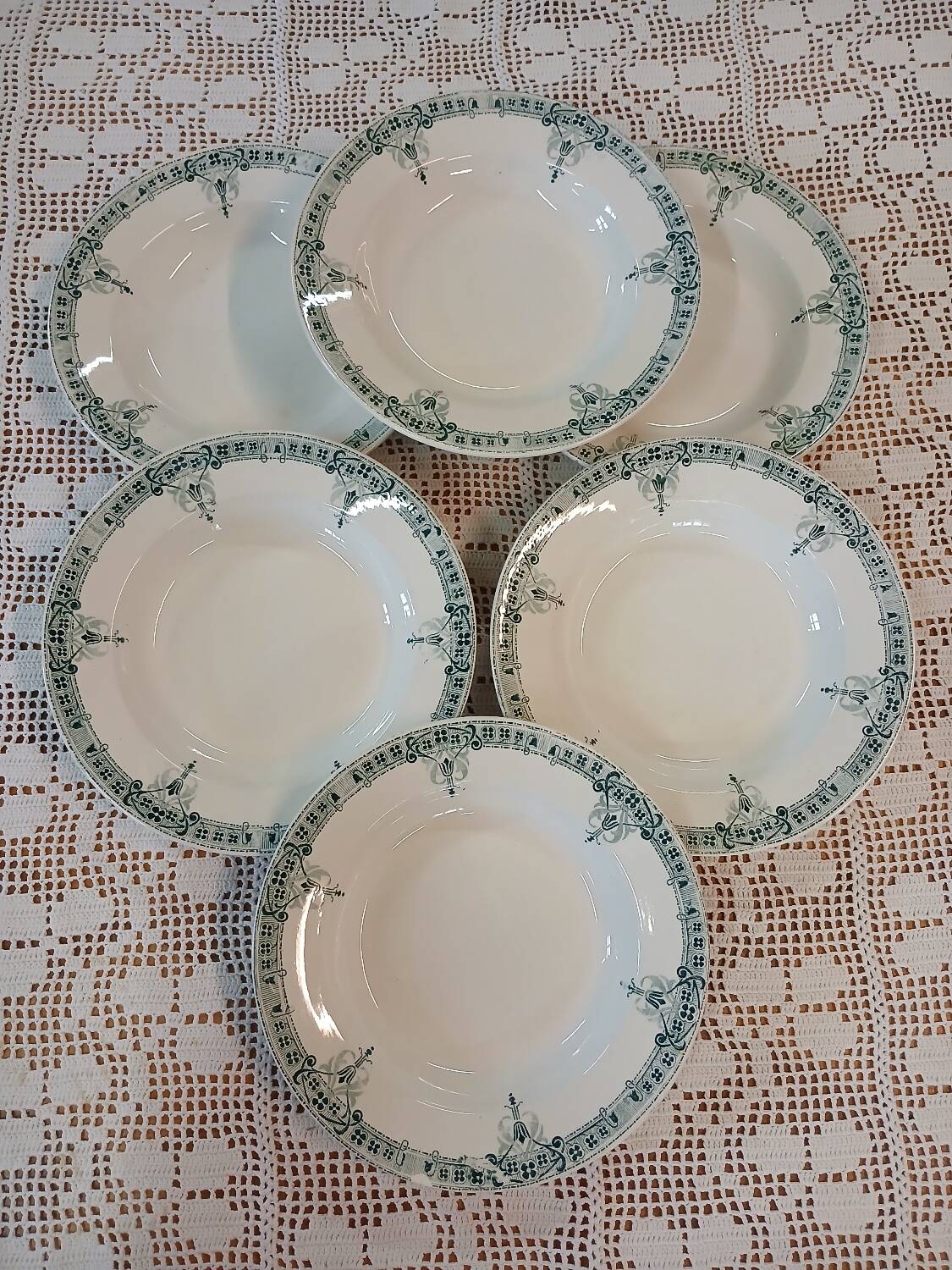 6 antique ironstone soup plates