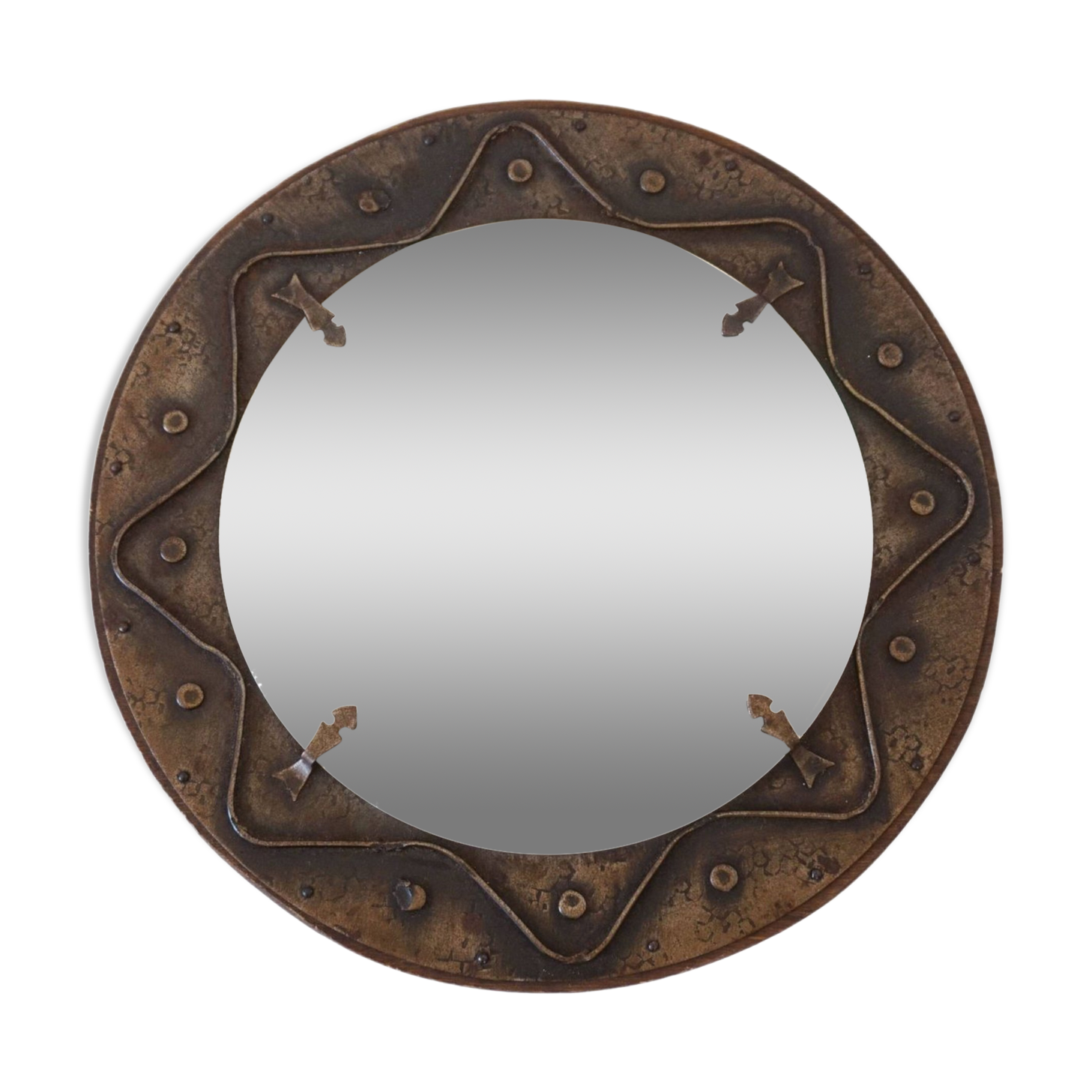 Decorative mirror in wood and gold metal
