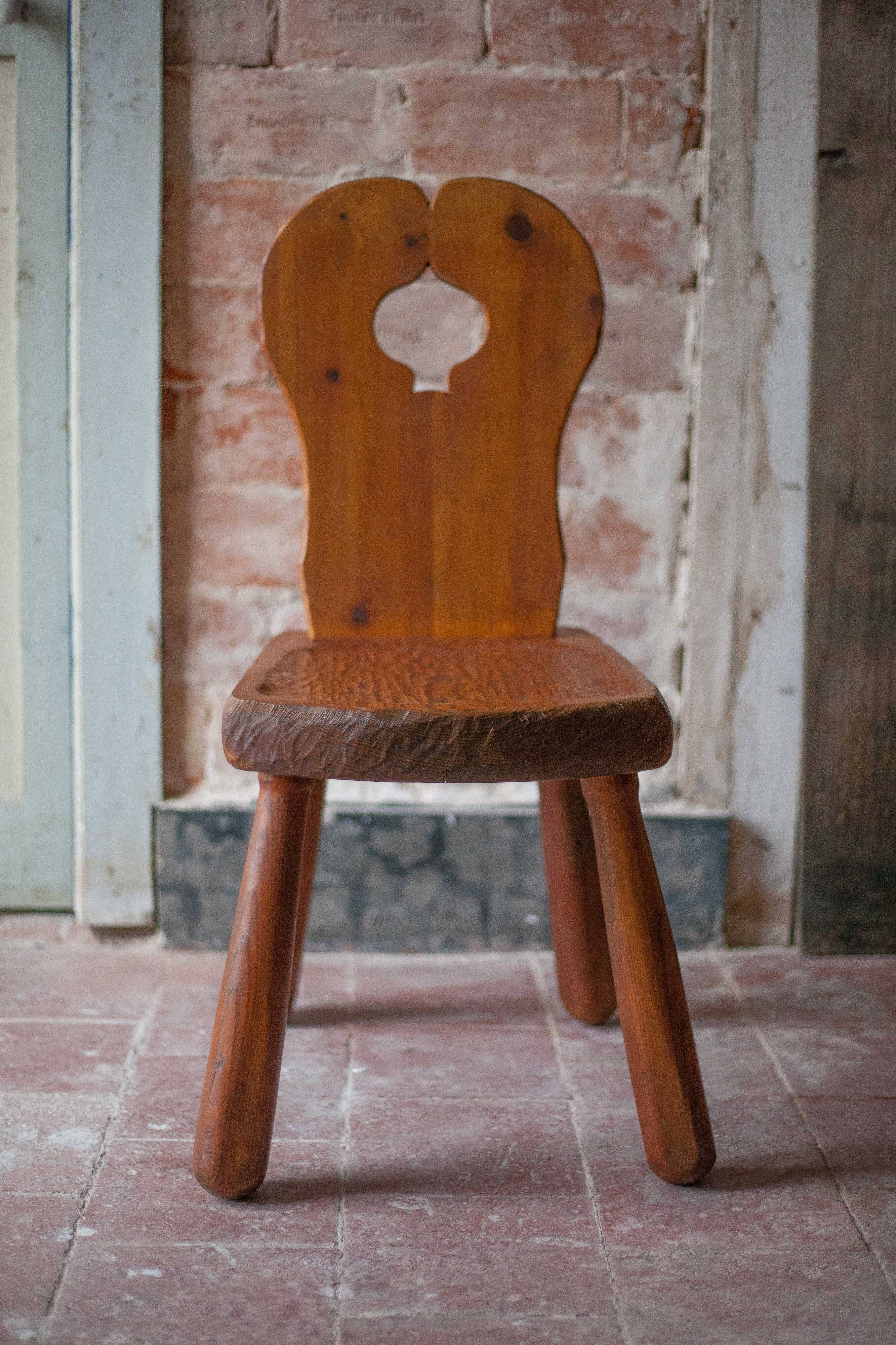 Vintage solid wood chair, brutalist chair, furniture, accent chair.