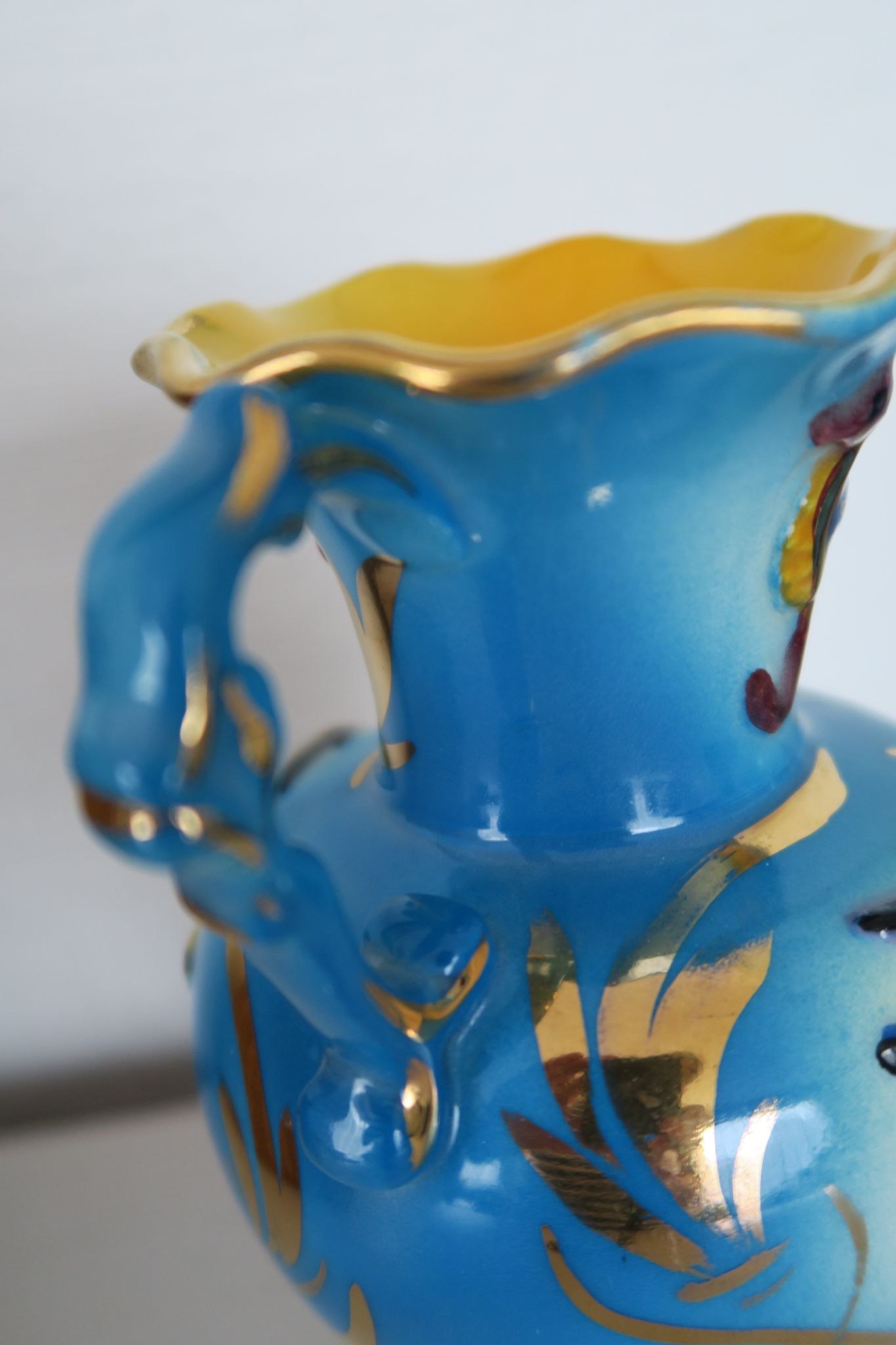 Vase ceroc monaco vintage 1960 blue and gold seahorse fish