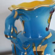 Vase ceroc monaco vintage 1960 blue and gold seahorse fish