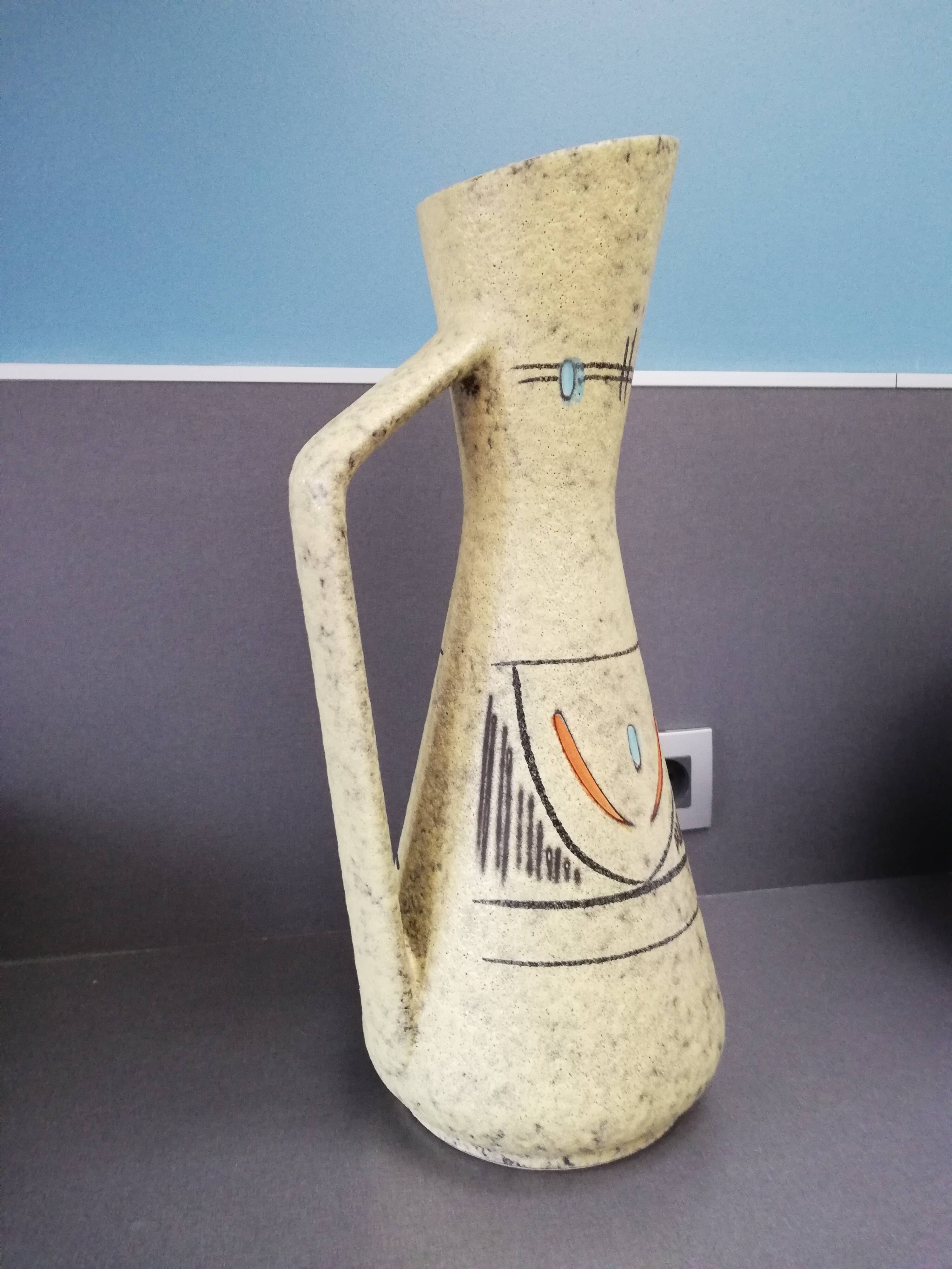 Large ceramic pitcher vase signed Foreign Height 50 cm