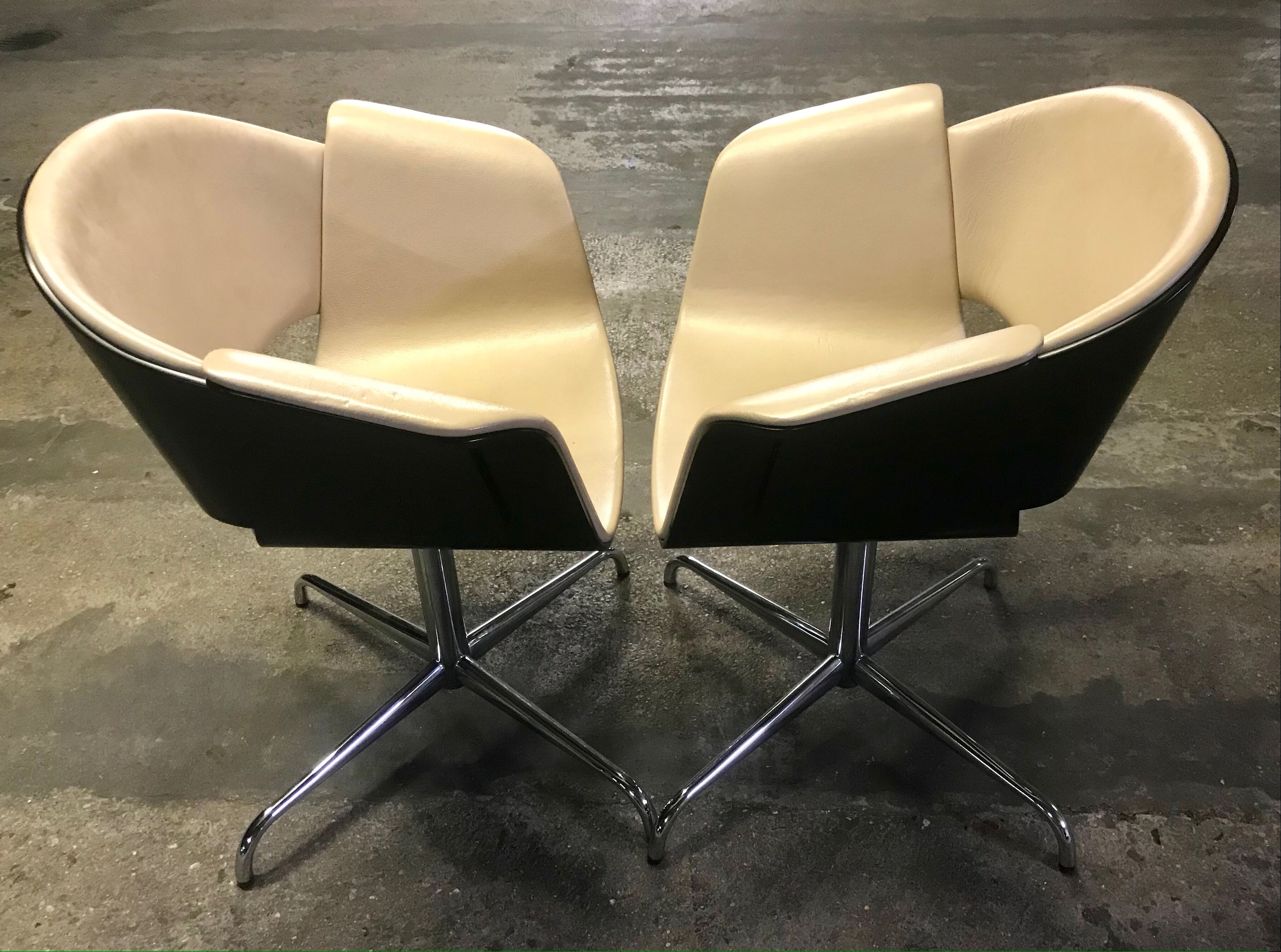 Pair of beige leather armchairs