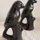 Pair of Mid-Century Gloss Black Ceramic Bird Figurines (Ravens/Crows)