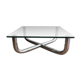 Table basse chromée à plateau de verre