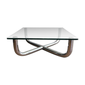 Chrome coffee table with a glass top