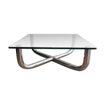 Chrome coffee table with a glass top