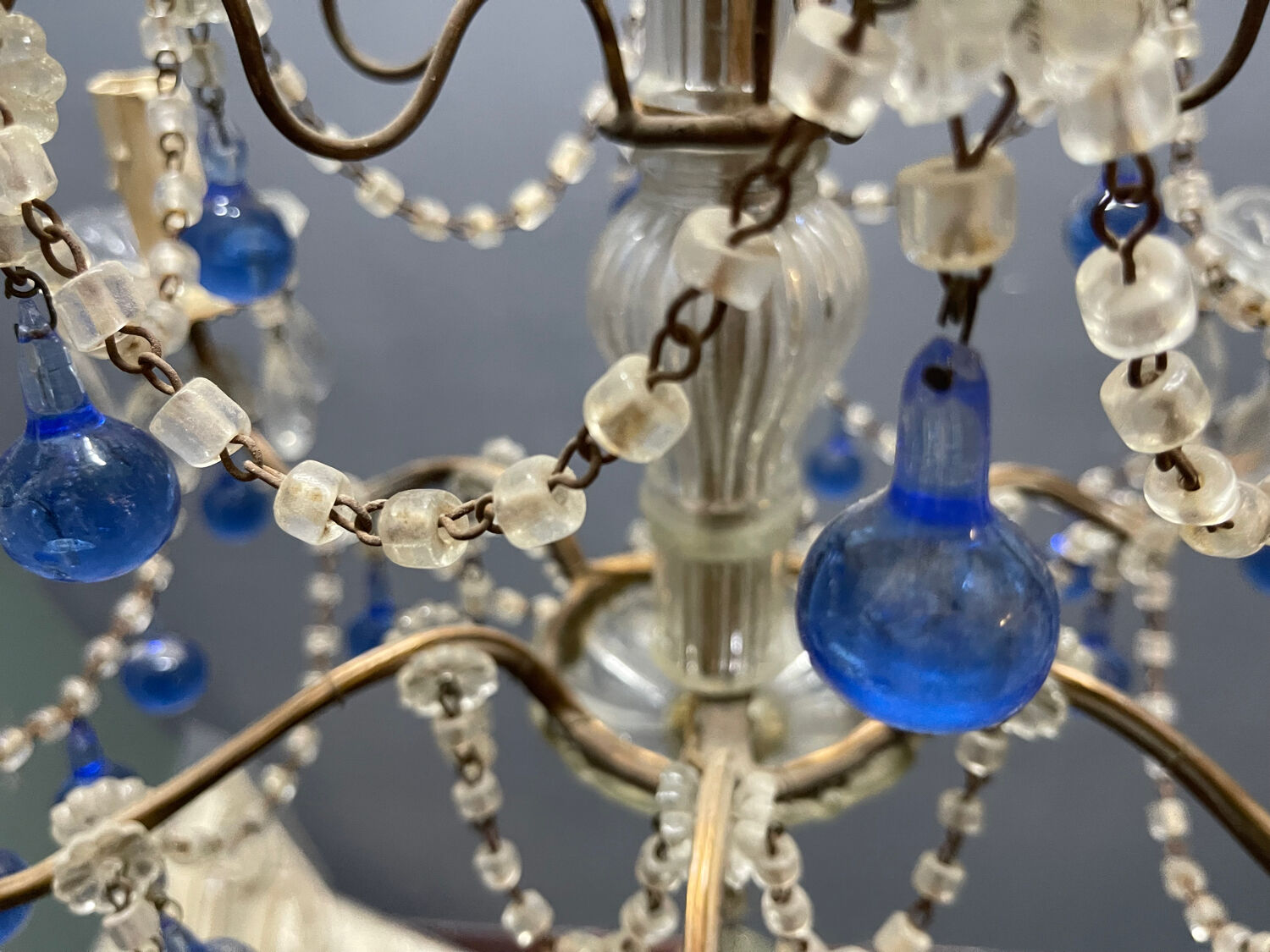 Vintage Italian Macaroni Murano  Blue Chandelier