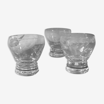 3 ancient crystal digestive glasses - 50s liqueur glass