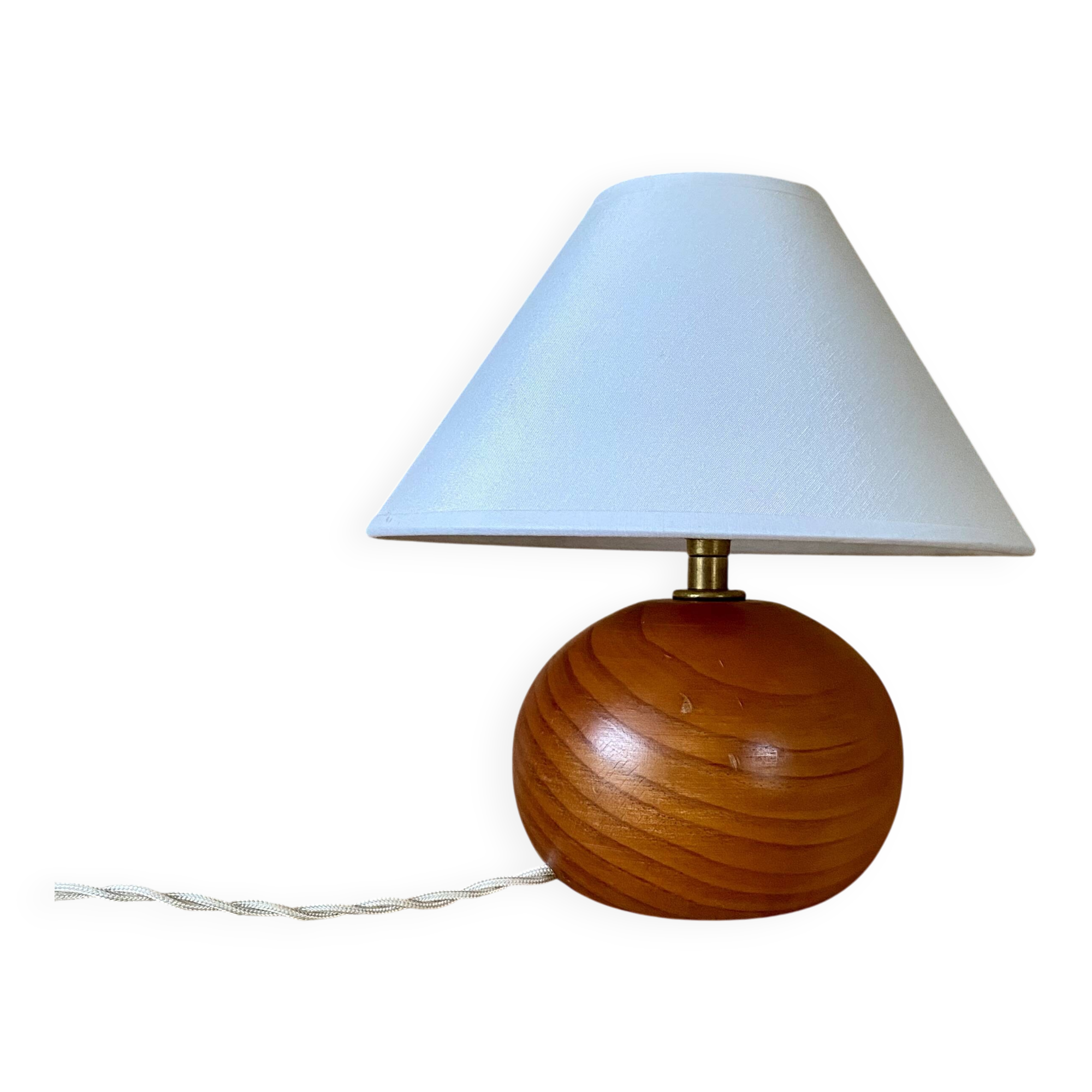 Lampe bois, câble tissus,  abat-jour coton