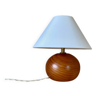 Lampe bois, câble tissus,  abat-jour coton