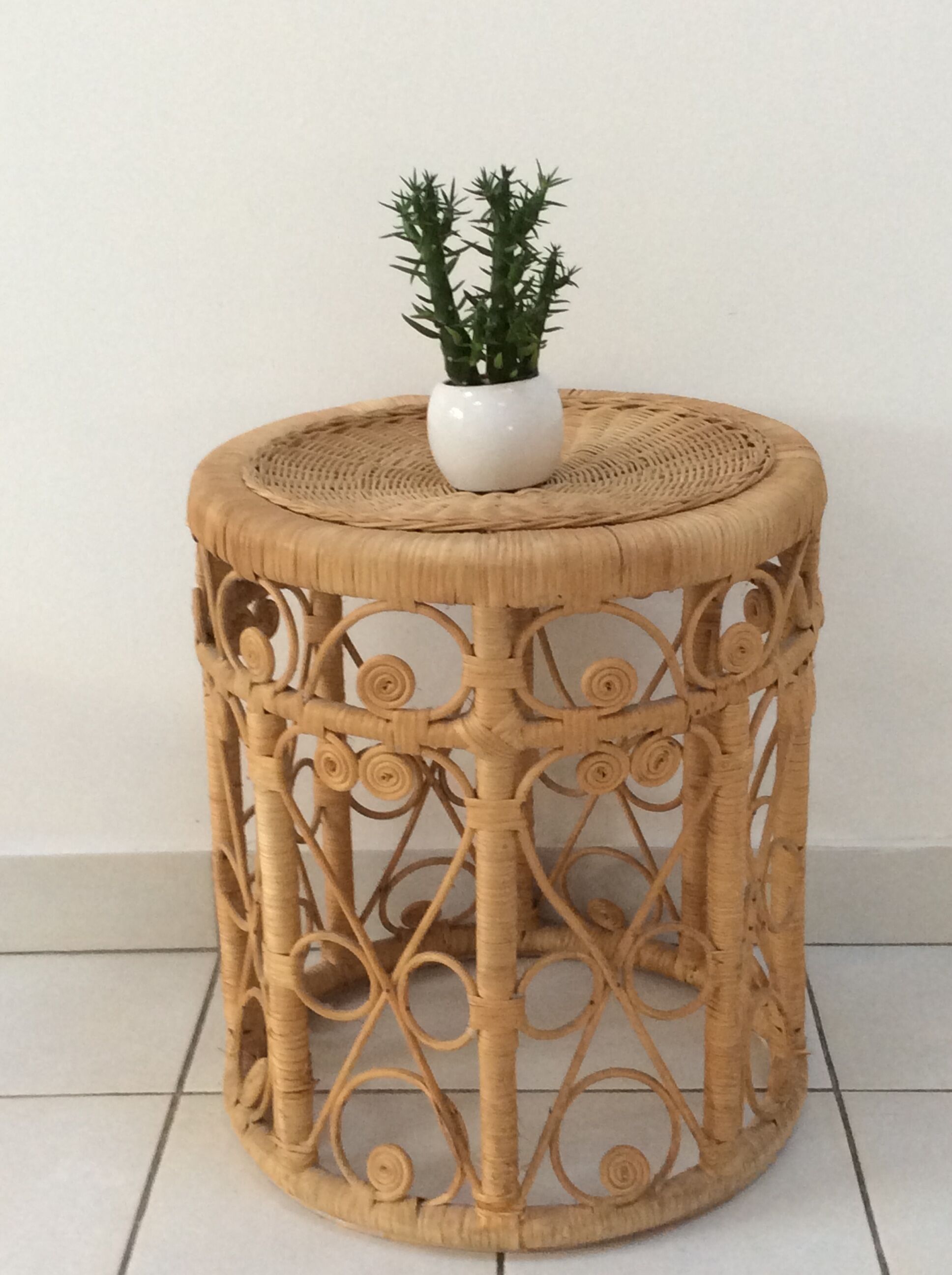 Pretty coffee table, stool, or peacock rattan bedside