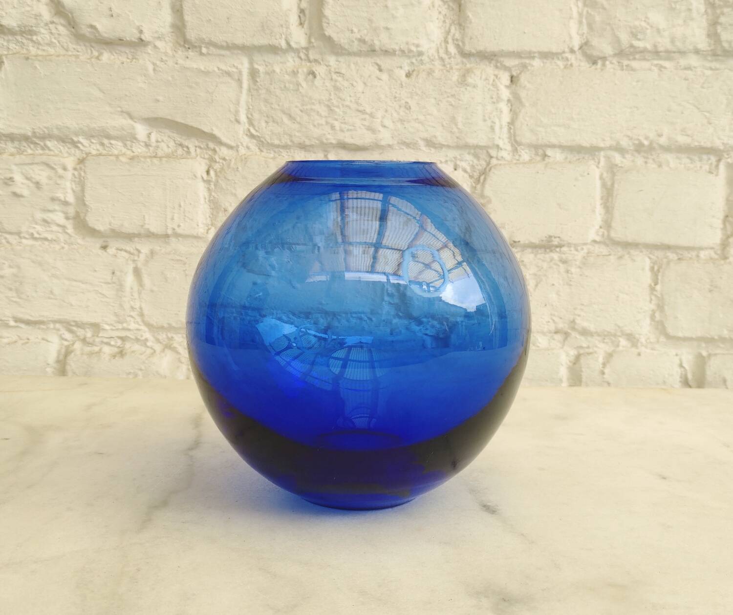 Vintage cobalt blue glass round vase