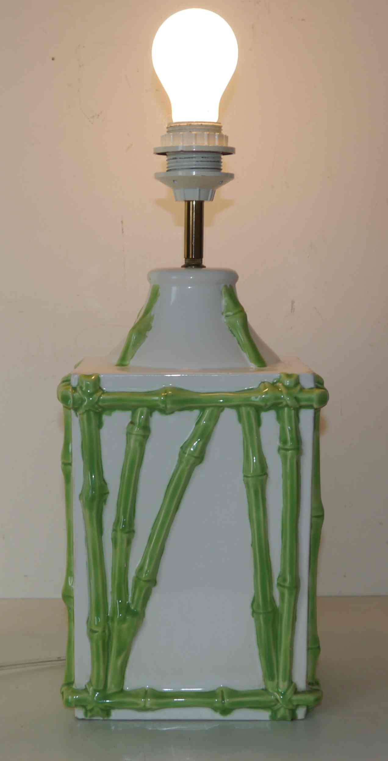 Old vintage lamp base bamboo decoration "Faience of Rodez"