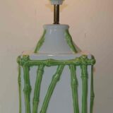 Old vintage lamp base bamboo decoration "Faience of Rodez"