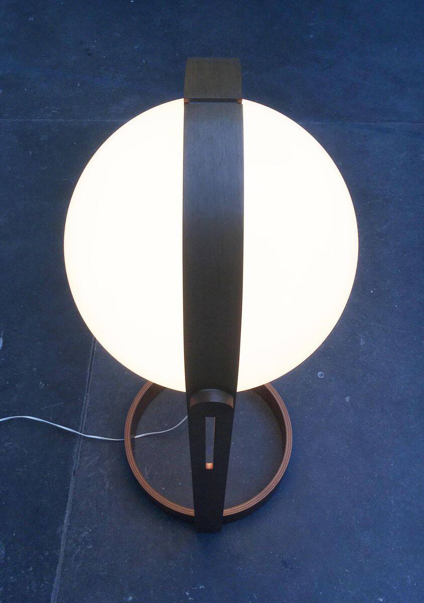 Swiss space-style floor lamp made of plastic and plywood from the 1960s.