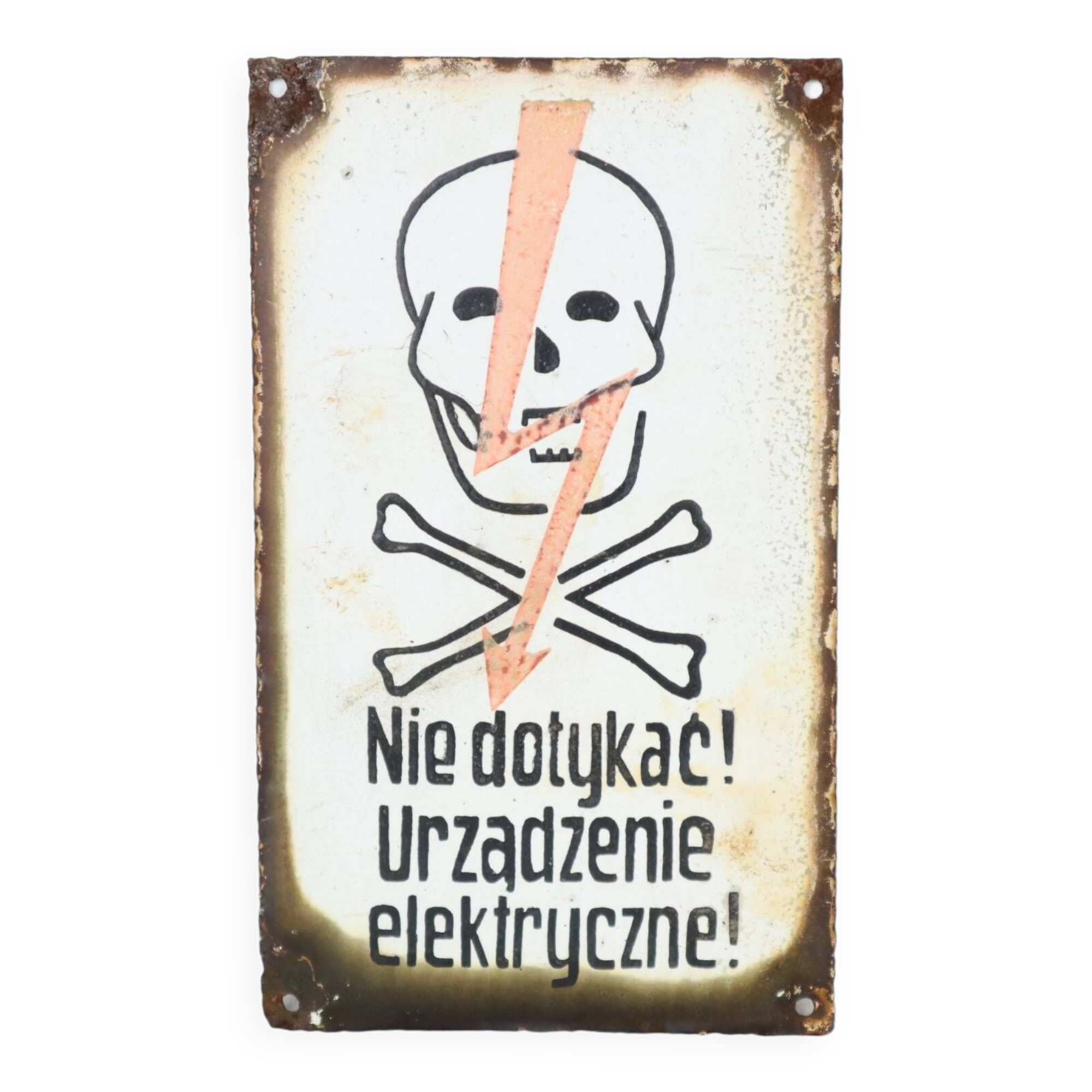 Polish Enamel Sign Danger High Voltage Skull Collectible Item