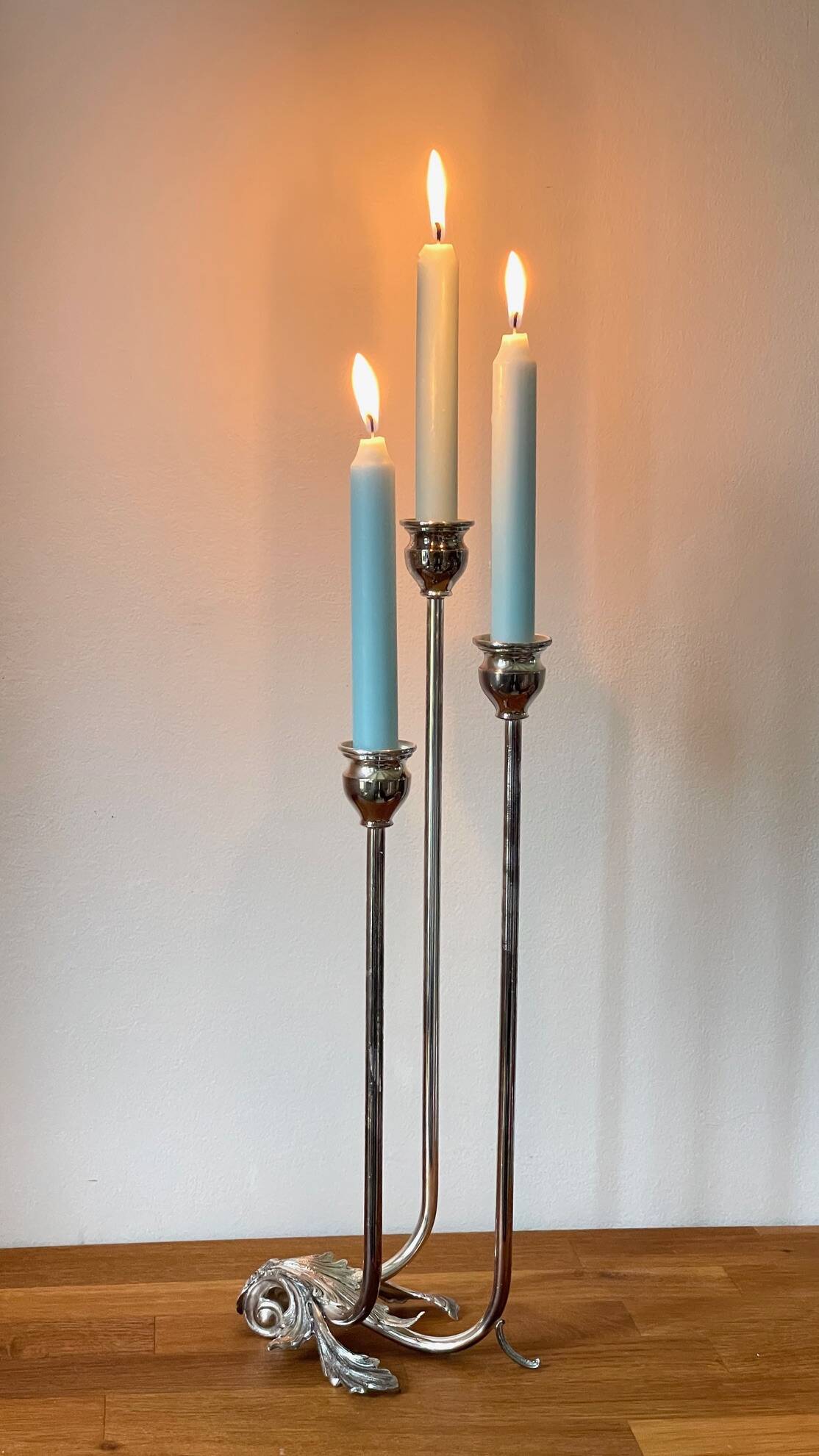 CANDLE HOLDER 3 Lights METAL Patinated Chrome