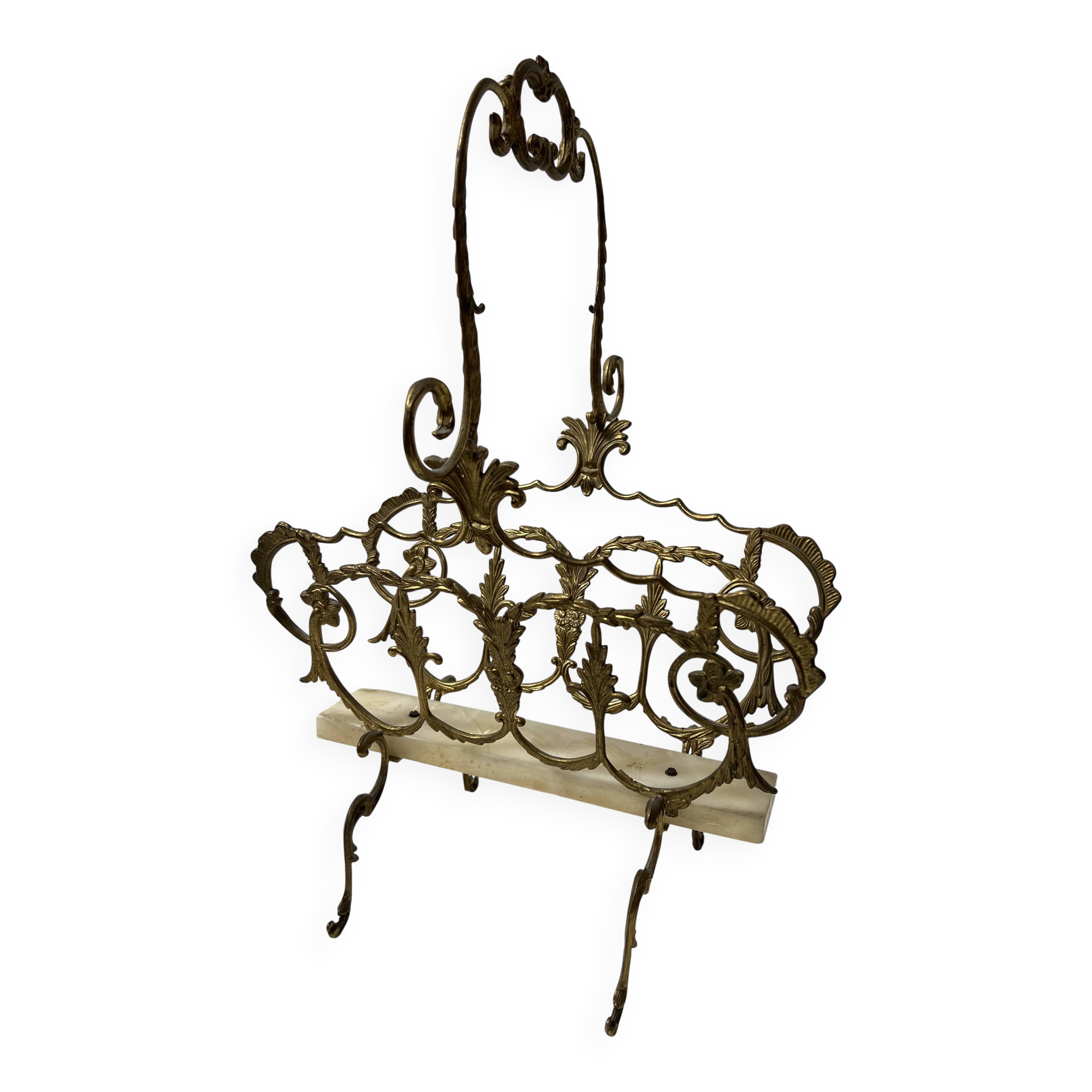 20th century openwork bronze and brass magazine rack