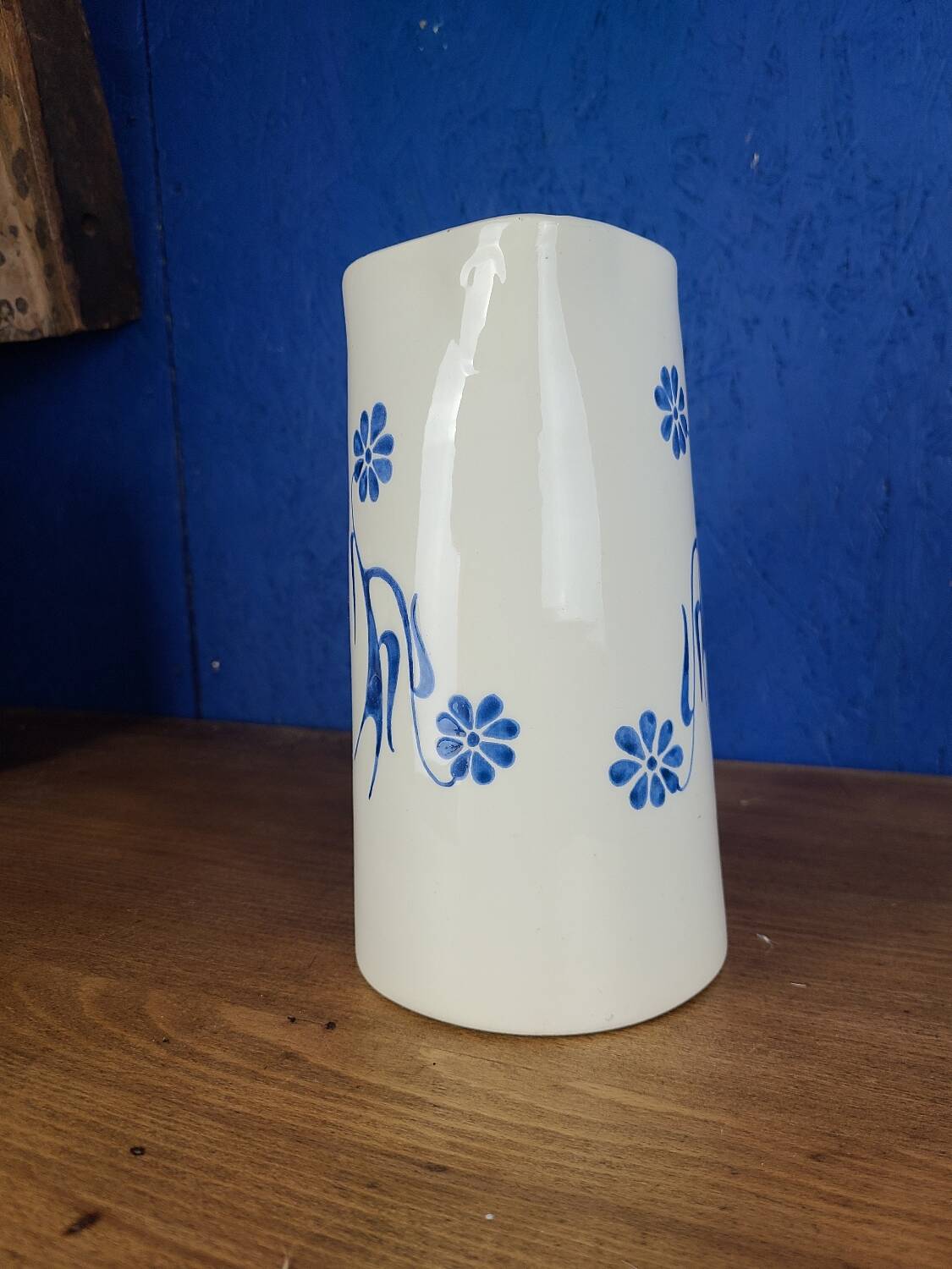 Modernist ceramic pitcher, signed polychrome decoration
