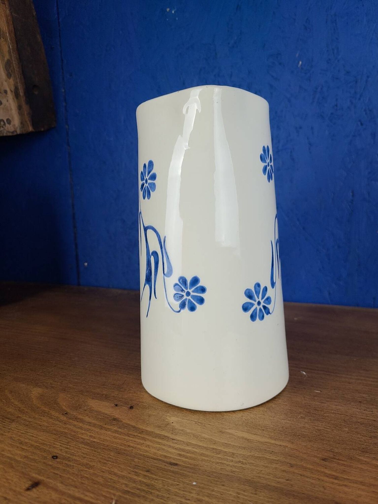 Modernist ceramic pitcher, signed polychrome decoration