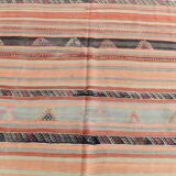 5x9 Rug For Living Room Salmon Green Kilim Rug, 145x288Cm