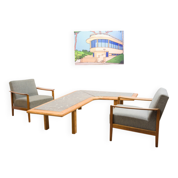 Table basse Boomerang, marbre fossile années 70