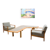 Boomerang coffee table, fossil marble, 70s