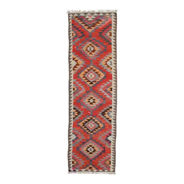 1970s Vintage Turkish Oushak Handmade Wool Cotton Pink Runner Rug 102x335
