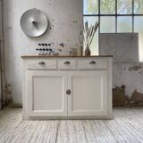 Meuble de métier enfilade patine blanche