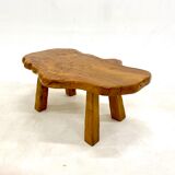 Brutalist elm magnifying glass coffee table 1970s