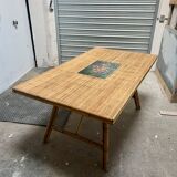 Vintage 50s rattan and bamboo dining table Audoux Minet La Roue Vallauris