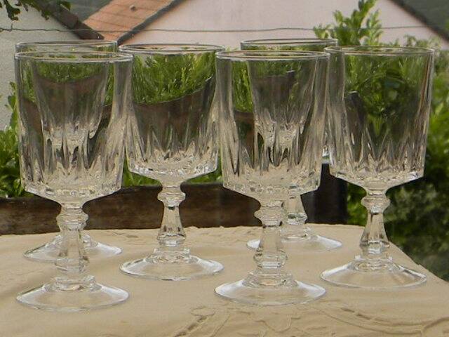 Set of 6 crystal water glasses from arques. louvre model.