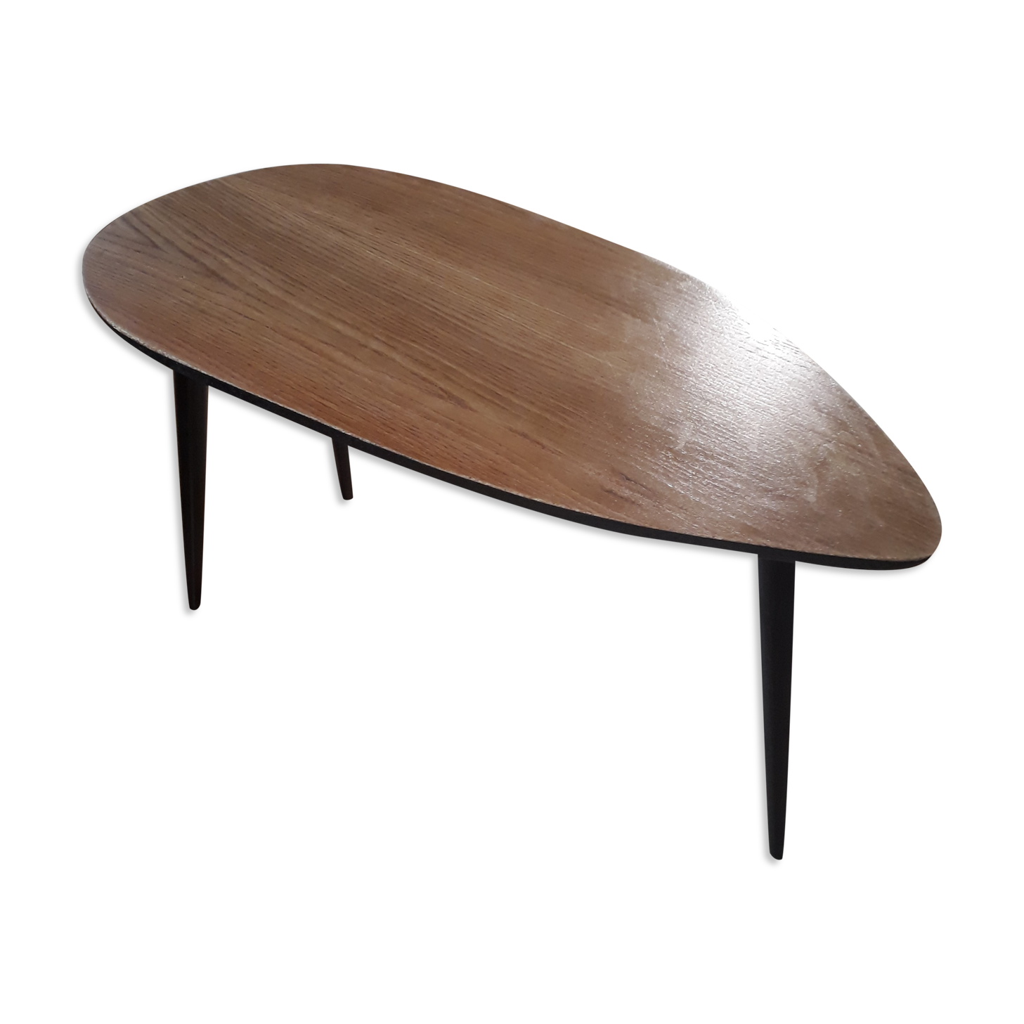 asymmetrical coffee table (free form) 1960 a 70 , plate blond foot conical foot 90x42xh49