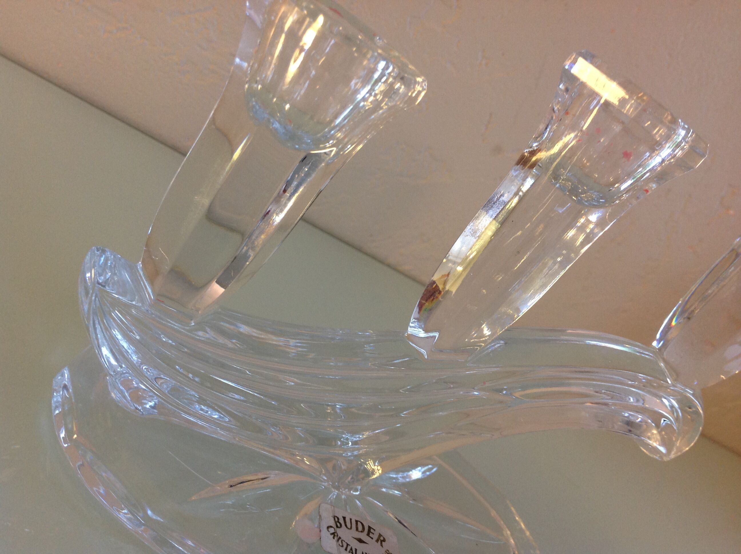 Crystal three-headed candlestick by Buder, vintage 60/70