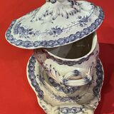 Large porcelain sauciere with blue and white decoration of the 19th century
