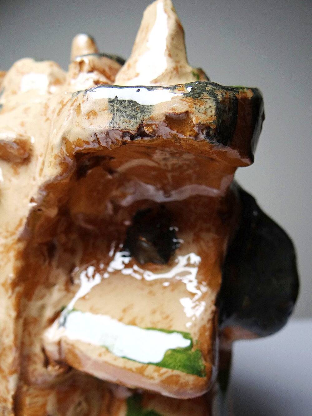 Modern anthropomorphic sculpture in glazed terracotta, vintage 70-2000.