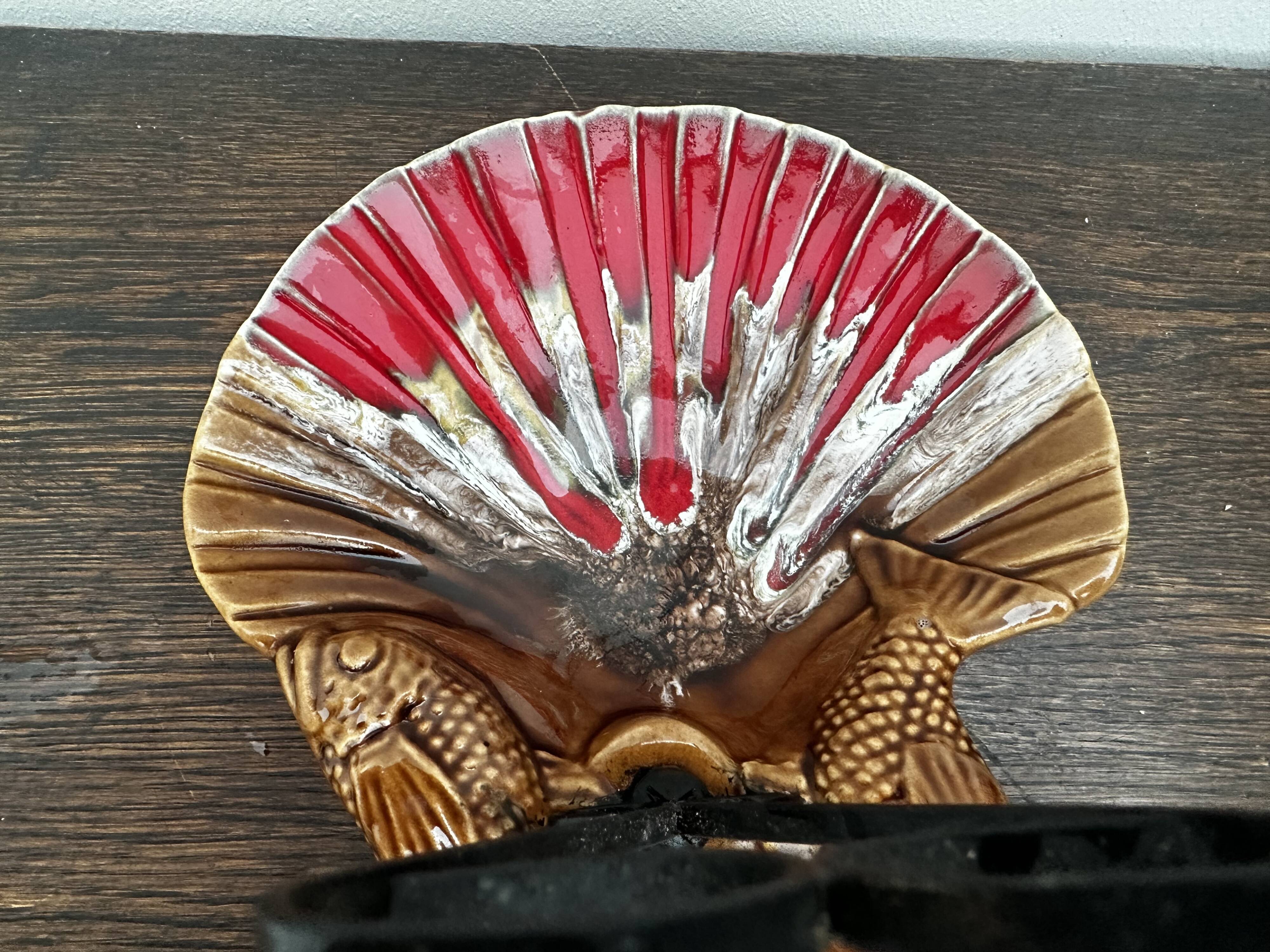 Ceramic hors d'oeuvre server Vallauris shell slipware fish