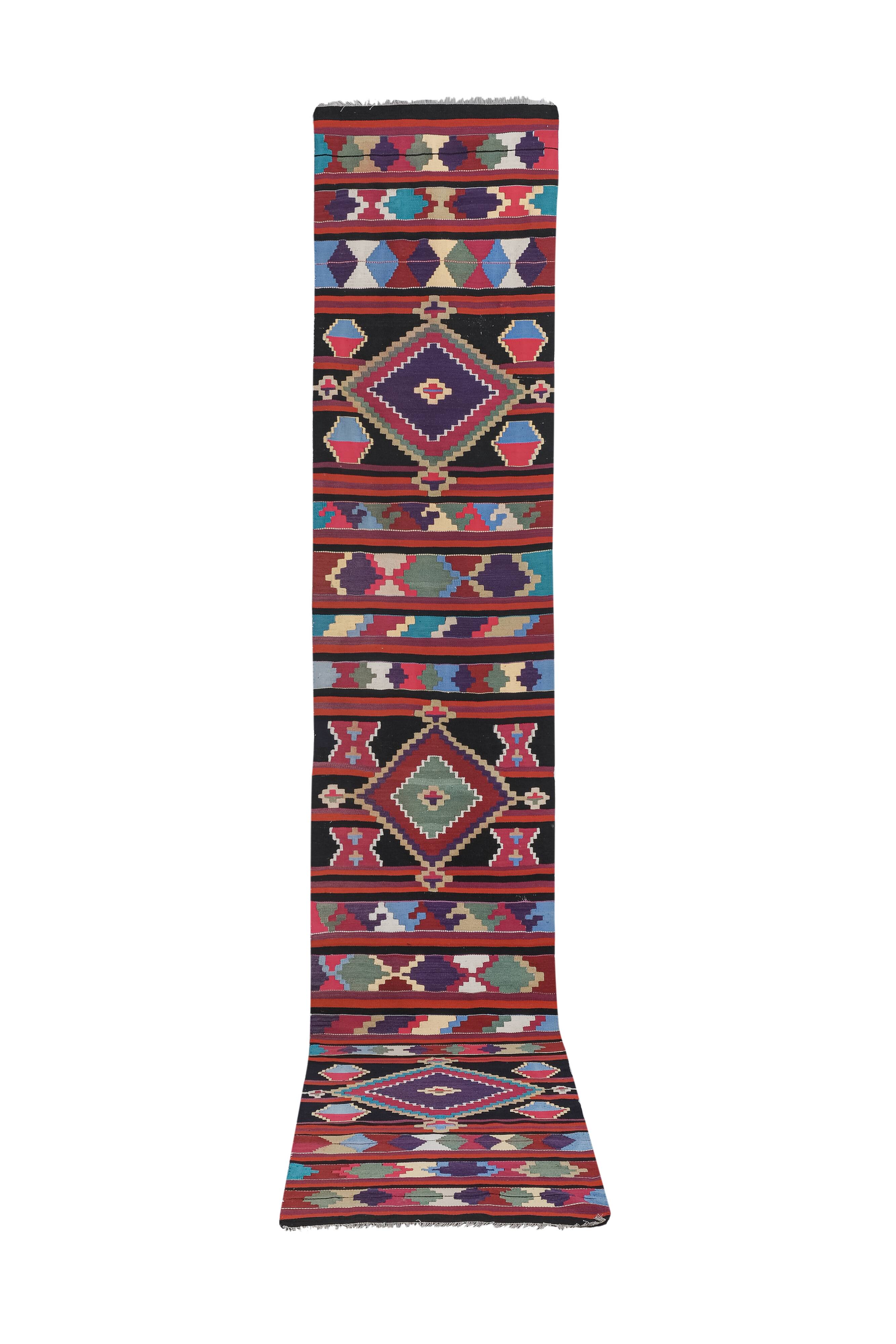 Mid Century Nomadic Wool Anatolian Hall Kilim Runner, Gallery Rug 2'9'' x 14'1''