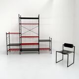 Postmodern black and red modular shelving unit, 1980