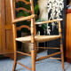 Arts & crafts solid oak ladder back occasional chair with rush seat